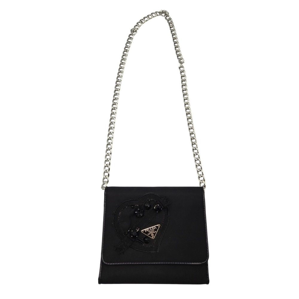 PRADA Evening Heart Mini Bag Black Nylon AUTHENTIC - Picture 1 of 16